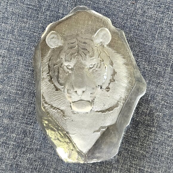 Mats Jonasson Sweden Full Lead Crystal Tiger Head SIGNED Sculpture - Picture 2 of 8